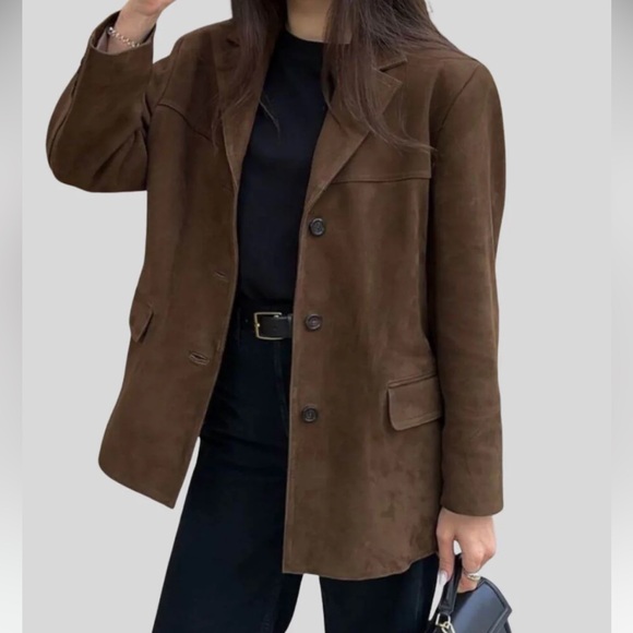 Brandon Thomas Brown Suede Women's Jacket Top Stitched Patch Pockets Size Med - Picture 14 of 16